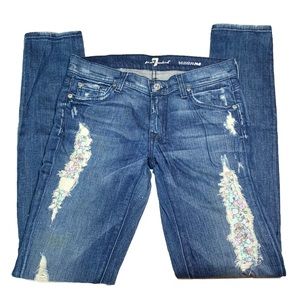 7 For All Mankind Floral Patchwork Skinny Jeans